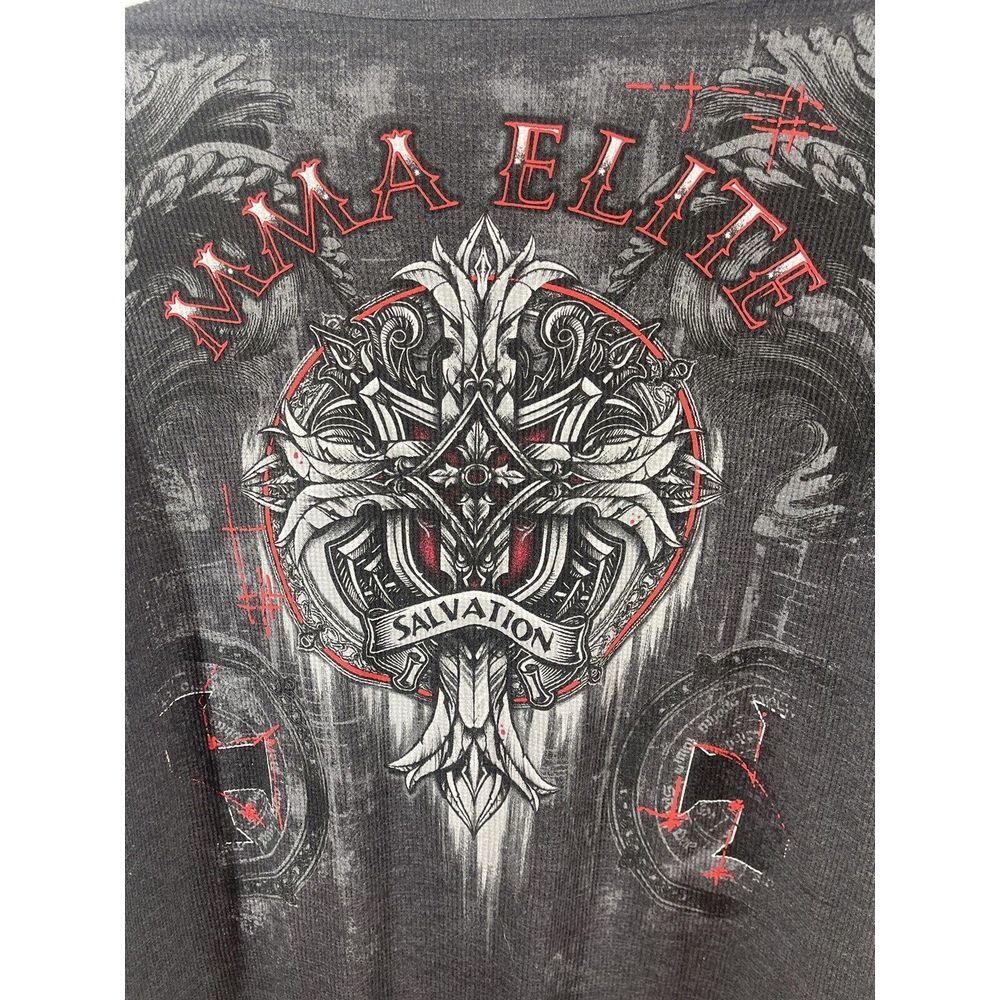 MMA Elite‎ Shirt Mens XXL Charcoal Long Sleeve Thermal Gothcore Grunge Salvation